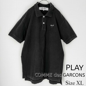 [ rare size ]PLAY COMME des GARCONS Play Comme des Garcons * Heart Logo attaching polo-shirt XL BLACK black black popular design made in Japan 