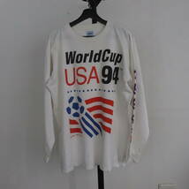 X196 90sビンテージ SALEM 長袖Tシャツ USA製■1990年代製 表記XLサイズ 袖プリント ロンT ワールドカップ 白 ホワイト 古着 古着卸 激安_画像1
