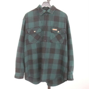 C226 90sビンテージ HickoryShirt ネルシャツ■1990年代製 表記Lサイズ ハーフジップ ブロックチェック グリーン アメカジ 古着 古着卸 80s