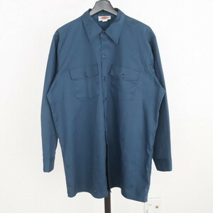 H209 80sビンテージ Dickies ディッキーズ 長袖ワークシャツ USA製■1980年代製 表記16サイズ ネイビー 古着 アメカジ ストリート 古着卸