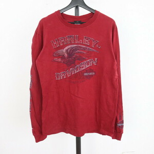 e139 2000年代製 ハーレーダビットソン HarleyDavidson 長袖Tシャツ■00s 表記Mサイズ ロンT イーグル IOWA 赤 レッド アメカジ 90s 80s