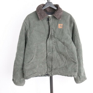 L219 2000年製 USA製 トラディショナルジャケット Carhartt カーハート■00s 表記Lサイズ MOS グリーン 中綿 襟コーディロイ ダック ワーク