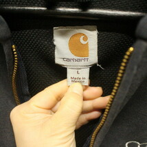 N251 2000年代製 Carhartt 刺繍プリントスウェットパーカー■00s 表記Lサイズ ネイビー 裏地メッシュ カーハート ワーク 古着 古着卸 80s_画像3