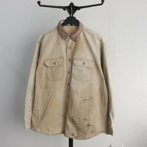 P177 90sビンテージ Carhartt カーハート 長袖コットンシャツ■1990年代製 約XLサイズ ブラウン ワーク 襟コーデュロイ アメカジ 80s 70s