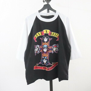 f85 2000年代製 GUNSNROSESラグランTシャツ■00s XLサイズぐらい バンドT ロックT ガンツ アメカジ ロンT 古着 古着卸 80s