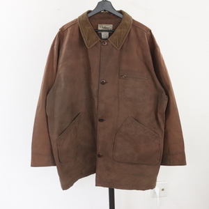 O297 90sビンテージ L.L.Bean エルエルビーン ハンティングジャケット■1990年代製 表記XLサイズ 襟コーデュロイ オイルド ブラウン 古着卸