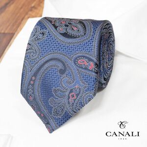 CANALI/イタリア製ネクタイ 艷やかシルク100％ ジャガード ペイズリー柄 ラテン モダン ラグジュアリー 色気 新品/青/ブルー/hb626/