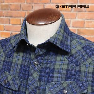 1円/G-STAR RAW/XXSサイズ/ネル シャツ 3301 SLIM SHIRT L/S D15459-B842 チェック柄 ウエスタン 長袖 新品/カーキ×紺/ia234/