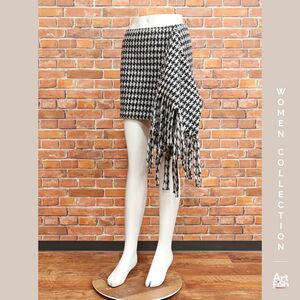 1円/秋冬/Just cavalli/IT38サイズ/S04MA0338 フリンジ ドレープ スカート イタリア製 ジャストカヴァリ 新品/ブラック×ホワイト/iy287/