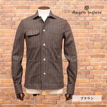 1円/Angelo inglese/46サイズ/イタリア製キューバ シャツ ヘリンボーン モール 鳥足縫い ダンディ 長袖 新品/茶色/ブラウン/hb386/_画像1