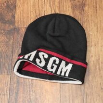 1円/MSGM/フリー/ニット帽 2740ML10 ウール カシミヤ混ニット ロゴ ジャガード イタリア製 ストリート 新品/黒/ブラック/he512/_画像2