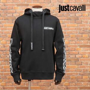 1円/Just cavalli/XLサイズ/BIGシルエット パーカー スウェット快適 ゼブラ柄ライン ラフ ストリート 新品/黒/ブラック/id218/