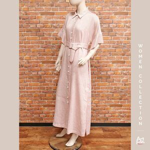 1円/春夏/eleventy/IT38サイズ/リネン ロング シャツワンピース イタリア製 インポート イレブンティ 新品/コーラル×ホワイト/iz145/