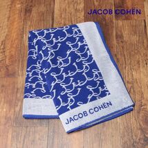 1円/JACOB COHEN/訳 バスタオル U A R02 00 C ロゴ 総柄 パイル ジャガード 旅行 海水浴 プール お風呂 プレゼント 新品/青×白/ic651/_画像1