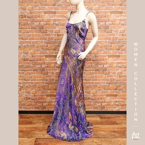 1円/Just cavalli/IT38サイズ/S02CT1179 ロング ワンピース イタリア製 インポート ジャストカヴァリ 新品/紫/パープル/iy207/