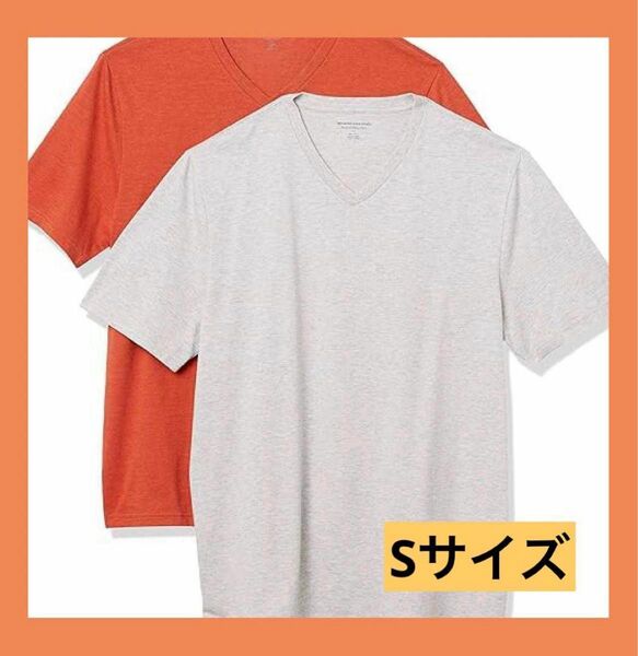 ★一点限り★2枚 Tシャツ Sサイズ オレンジ グレー Vネック 半袖 メンズ コットン