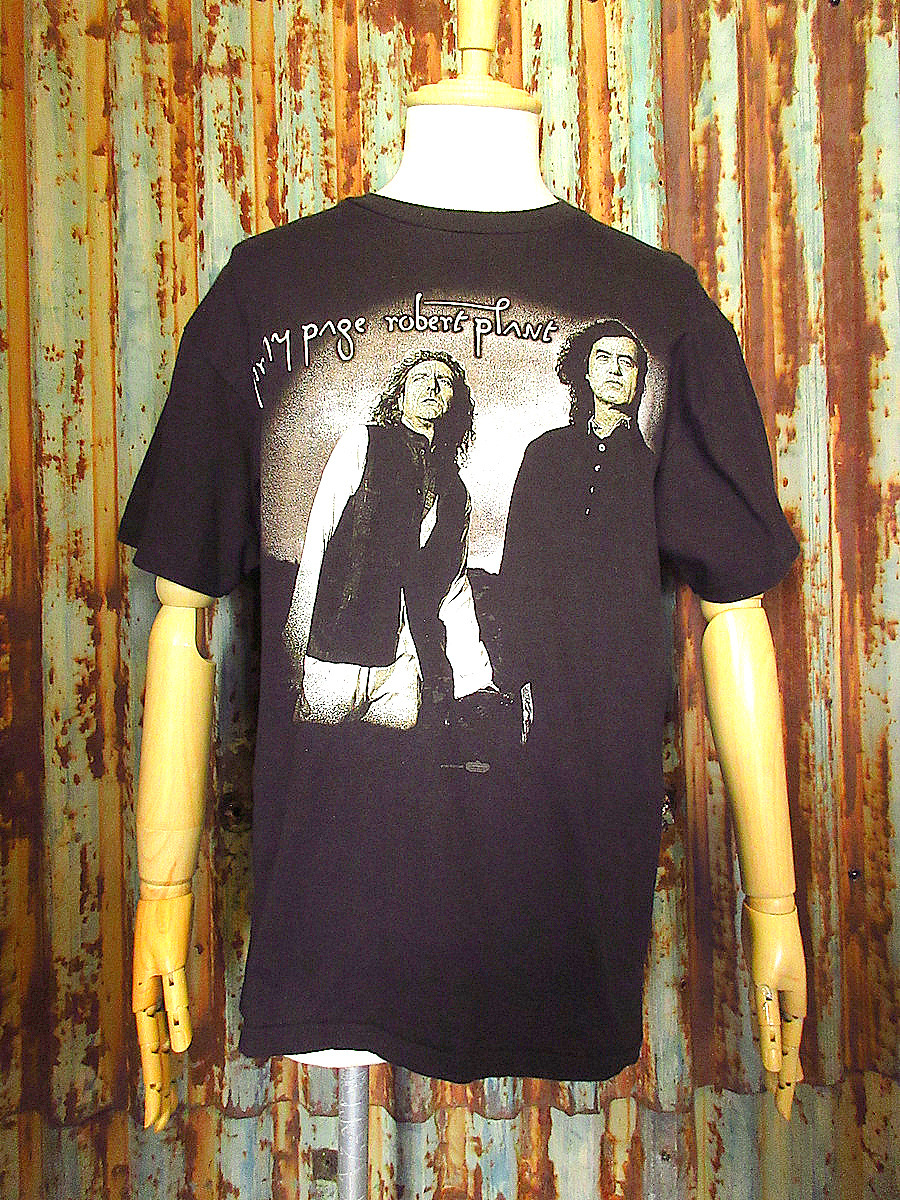 ビンテージ90’s●Jimmy Page Robert PlantツアーTシャツ黒size L●240209k1-m-tsh-bn 1990sジミーペイジロバートプラントバンドT