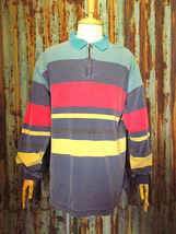 ビンテージ80’s90’s●Eddie Bauerハーフジップマルチボーダーポロシャツsize L/G●240214k4-m-plsh 1980s1990sエディバウアー_画像1