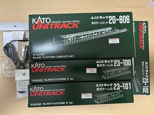 KATO新品当店オリジナル照明付き島式ホームセット＋延長3セット電源ケーブル込みセット