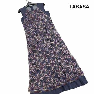 TABASA タバサ 通年 花 フラワー刺繍 デザイン♪ ノースリーブ ロング デニム ワンピース ドレス Sz.34　レディース　K4T00116_1#O