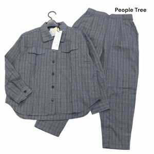 【新品 未使用】 People Tree ピープルツリー 通年 手織り♪ ワイド シャツ & パンツ 上下セットアップ Sz.M　レディース　K4T00107_1#O