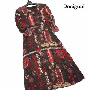 21SS★ Desigual デシグアル 【ALBURQUERQUE】春夏 レトロ総柄 7分袖 ロング ワンピース Sz.M　レディース　K4T00173_2#D