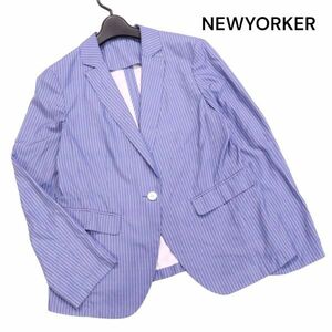 NEWYORKER ニューヨーカー 春夏♪ ストライプ 1B テーラード ジャケット Sz.13　レディース 大きいサイズ オフィス お仕事　K4T00149_2#M