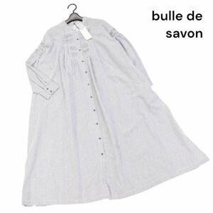 【新品 未使用】 bulle de savon ビュルデサボン 春夏 ゆったり♪ 長袖 Aライン ストライプ ワンピース Sz.F　レディース　K4T00194_2#D