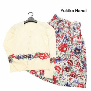 Yukiko Hanai ユキコハナイ 花柄 フラワー柄♪ 通年 コットン カーディガン & スカート 上下セットアップ Sz.10　レディース　K4T00190_2#O