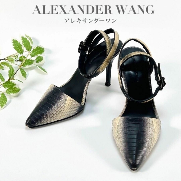 ALEXANDER WANG アレキサンダーワン ロビサ レザー パイソン 蛇柄 アンクルストラップ パンプス ハイヒール 22.5cm 303156F13 レディース