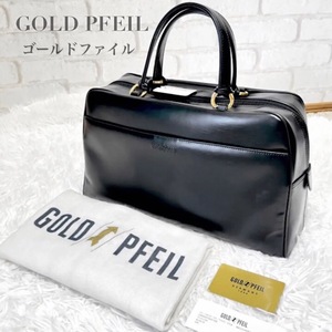 未使用 保管品 GOLD PFEIL ゴールドファイル トートバッグ ハンドバッグ 牛革 レザー ブラック 黒 ゴールド 保存袋付き ブランド ロゴ