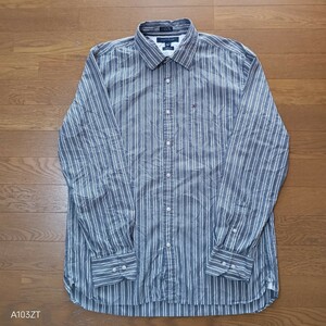 073【格安】TOMMY HILFIGER トミーヒルフィガー 長袖シャツ メンズＬ グレー系/ストライプ柄