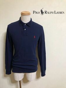 Polo Ralph Lauren ポロ ラルフローレン 鹿の子 ポロシャツ カスタムフィット サイズL 長袖 ネイビー
