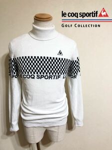 【良品】 le coq sportif golf ルコック ゴルフ ウェア パイル生地 ハイネック トップス サイズL 長袖 白 黒 チェッカー柄 QGMOJL07