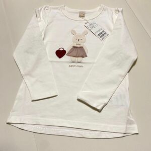 新品タグ付き未使用　プティマイン　アニマルモチーフ長袖Tシャツ　オフホワイト　うさぎ　120cm 