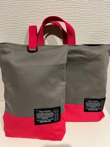 ハンドメイド☆レッスンバック&上履き入れ☆グレー×チェリーピンクハンドメイド☆レッスンバック＆上履き入れ☆