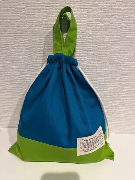 ハンドメイド☆体操服袋☆ターコイズ×黄緑 バイカラー