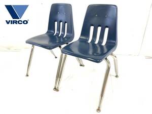 【米軍放出品】VIRCO LOS ANGELES 一人掛け 椅子 イス スタッキングチェア２脚 M-9000-16 チェア ネイビー(180)☆HB16KK-2#24