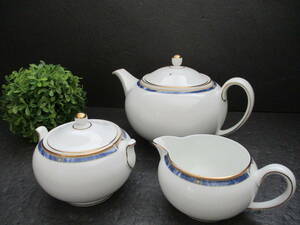 【美品】ウェッジウッド カンタナ WEDGWOOD CANTANA ポット＆シュガーポット＆クリーマー ３点セット 旧刻印　黒壺印　ティーセット 洋食器