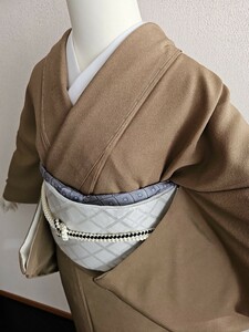 すずや■187正絹型染め江戸小紋袷　裄丈68.5cm 　桑茶系