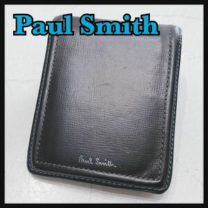 ☆PaulSmith☆ ポールスミス 二つ折り財布 折り財布 財布 ウォレット ブラック 黒 レザー 本革 ステッチ シンプル メンズ 男性 送料無料