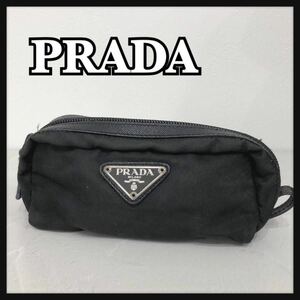 ☆PRADA☆ プラダ ポーチ ナイロンポーチ 化粧ポーチ 小物入れ ブラック 黒 三角プレート コンパクト レディース 男女兼用 送料無料