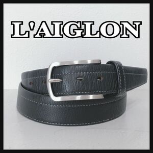 ☆LAIGLON☆ レグロン ベルト レザーベルト ブラック 黒 シルバー レザー 本革 ステッチ シンプル メンズ 男性 紳士 送料無料