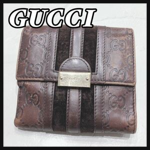 ☆GUCCI☆ グッチ 二つ折り財布 財布 ウォレット ブラウン 茶色 レザー 本革 GG柄 ３本ライン レディース 女性 送料無料