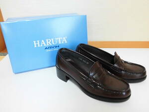 超美品外箱あり♪ HARATA 23㎝ ヒールアップローファー3E ブラウン 日本製 ハルタ コインローファー 茶 ジャマイカ 卒業式 入学式 EEE 