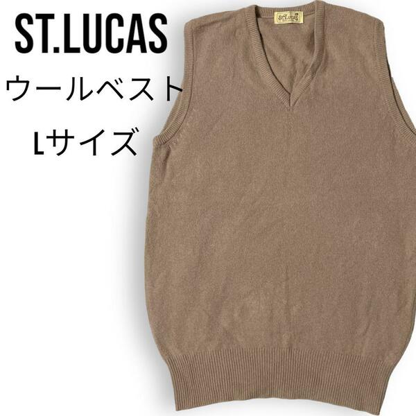 ST.LUCAS ニットベスト ウールセーター メンズ Lサイズ ベスト ジレ スーツ スクール ブラウン 茶色 送料無料 V首 制服 スーツ フォーマル