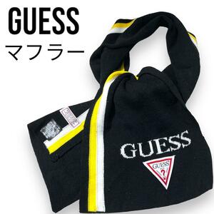 GUESS ゲス サッカーマフラー マフラー 純正品 ユニセックス ロゴワッペン ロゴ 黒 送料無料 ブラック 古着 アクリル 男性 女性 シンプル