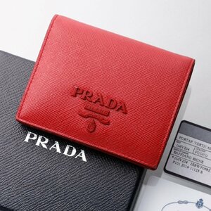 K3249M 良品 プラダ サフィアーノ ロゴ文字金具 本革 二つ折 コンパクト 財布 箱付き ITALY製