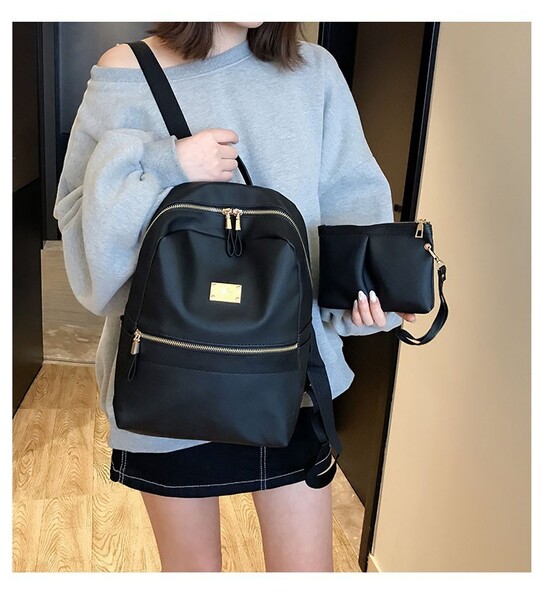 レディース リュック ポーチ付き PUレザー シンプル 可愛い リュックサック バックパック マザーズバッグ 黒 ブラック 384 R35