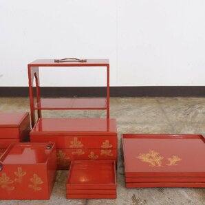時代 花見重 HK-a-03439 / 明治 沈金 銀金具 重箱 時代漆器 懐石道具 本漆 茶懐石 テーブルウェアの画像3